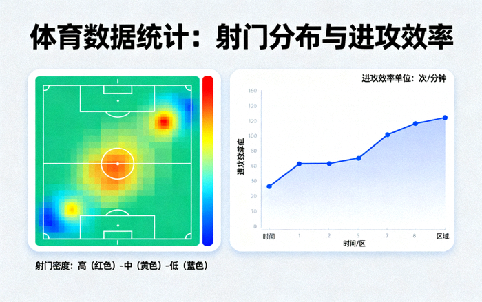 体育数据分析界面中射门分布与进攻效率的统计图表