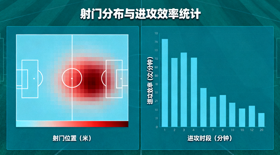 体育数据分析界面中射门分布与进攻效率的统计图表